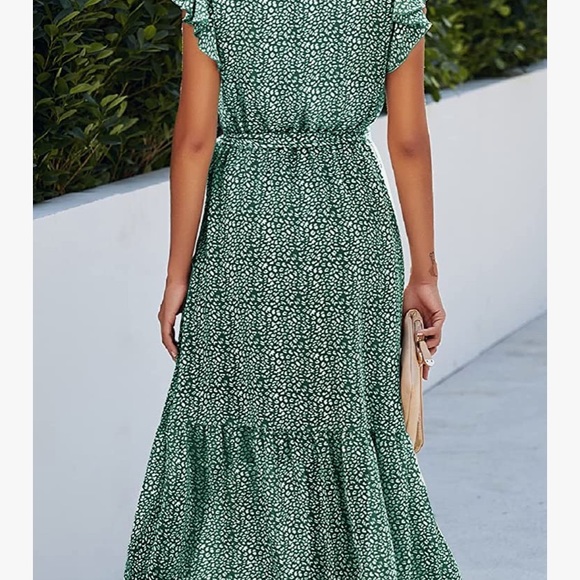 XL blue Women Summer Bohemian Wrap Floral Dress V Neck Ruffle Cap Sleeve A-Line - Picture 5 of 5